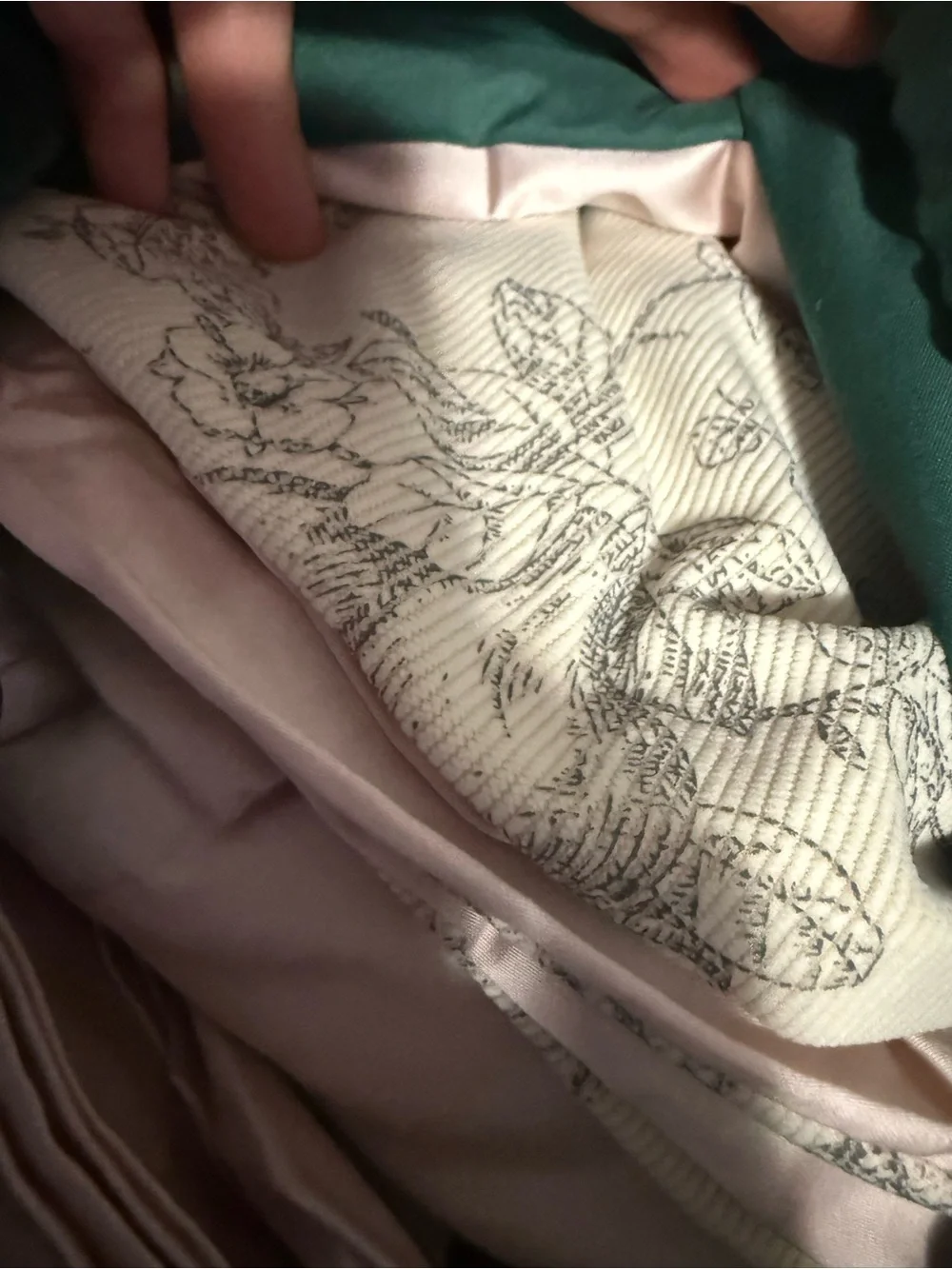 Ruffled Floral Comforter Set in Light Pink and Cream